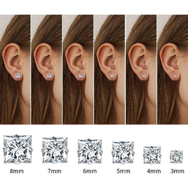 Edelstahl Ohrstecker Set für Herren, 18K Weißgold Plated Quadratische Zirkonia Ohrstecker Hypoallergen Herren Ohrringe Packung 6 Paar für Herren Damen