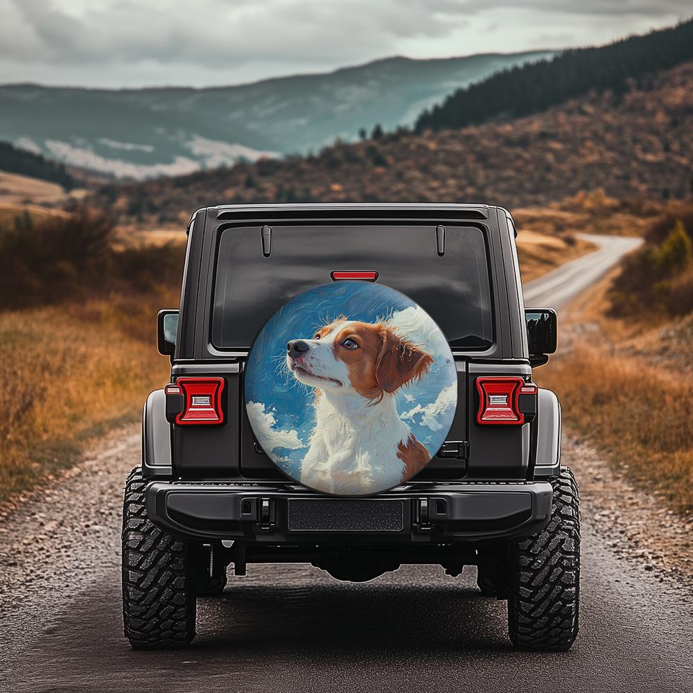 Cute Dog Looking Up Pattern Tire Cover, Fresh And Natural Style, Suitable For Sedans, Hatchbacks, Family Cars, And Electric Vehi