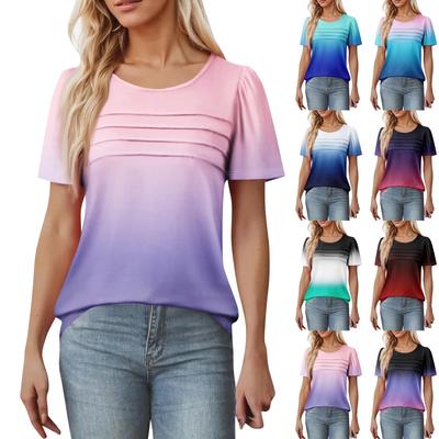 Women's T-shirt Short Sleeve Tops Elegant Casual Shirt Spring Summer Outfit Flowy Pleated Front Round Neck Summer Tops