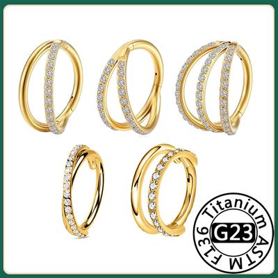 G23 Titanium Nose Ring Clicker Ear Cartilage Tragus Helix Daith Round Earrings Hoops CZ 16G Hinged Segment Body Piercing Jewelry