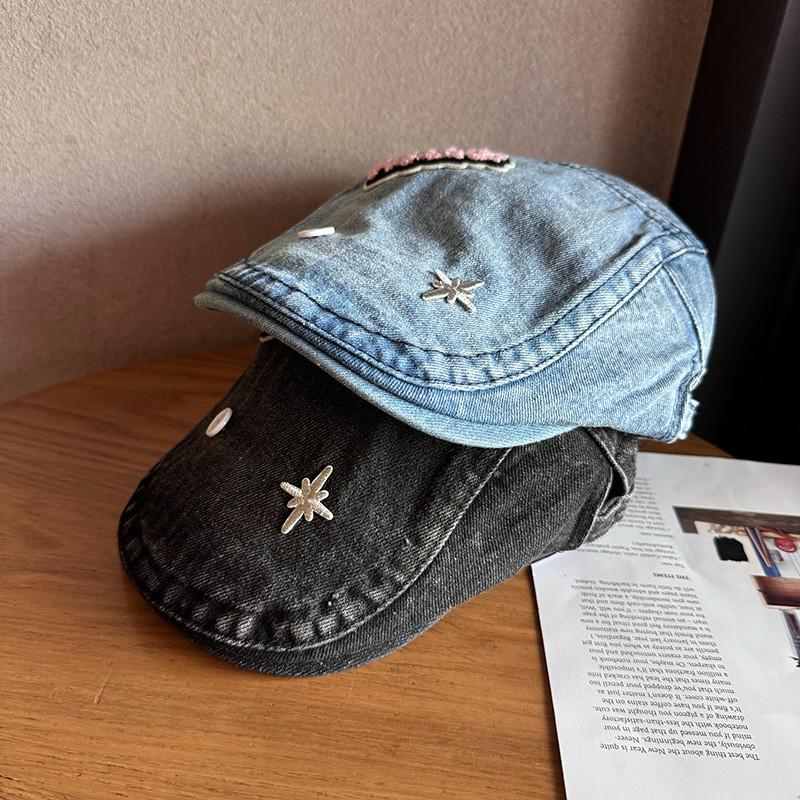 Embroidery Cotton Stars Duckbill Hat Women Sunshade Breathable Fashion Summer