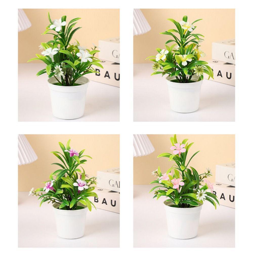 New 6 Colors Artificial Bellflower Potted Plant 12*17cm Plastic Bonsai Flowers Pot Wedding Home Hotel Office Plant