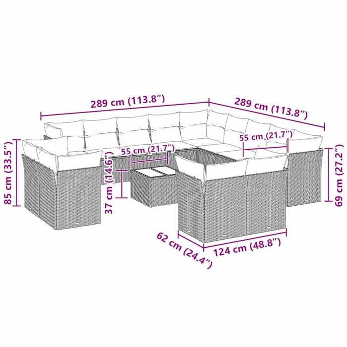 VidaXL Garden Lounge Set with Cushions 9 Pcs, Sofas with Adjustable Feet, Outdoor Furniture Set Patio Terrace, 3250007