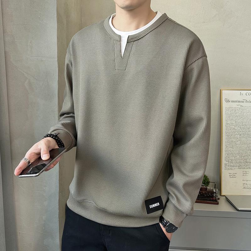 Men's Two-Piece Look Heavyweight Long Sleeve Hoodie 2025 Spring/Autumn Round Neck Base Shirt