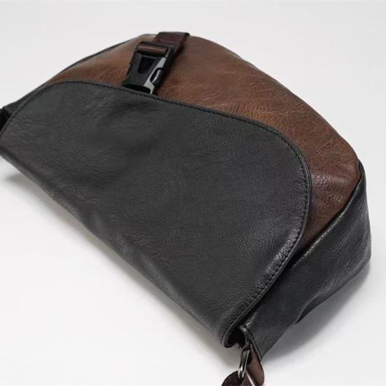 Retro Messenger Bag Men Color Block Crossbody Bag Faux Leather Shoulder