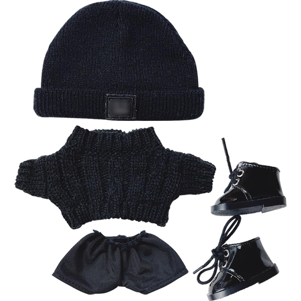 YUYAKESHI Doll Cotton Doll Clothes 20CM Doll Clothes Change Twist Sweater Black Plush Doll Sweater Doll Clothes Set with Shorts (Hat + Sweater +
