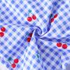 Cute Cherry and Plaid Print Girls One Piece Swimwear Ruffled Flutter Sleeves and Hem Summer Hot Sale for 4 7 Years Girls Pool Beach Wear