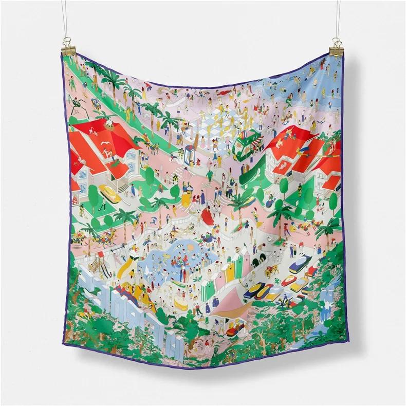 Luxury Horse Print Silk Square Scarf Women Spring Neck Tie Shawl Wraps Female Hair Hand Wrist Headkercheif Hijab Bandana