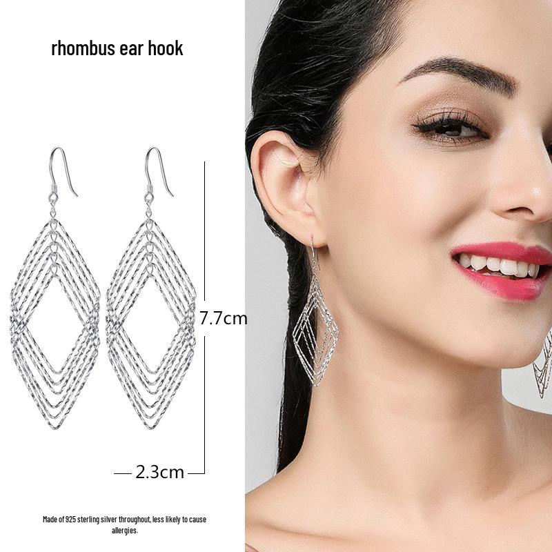 S925 Sterling Silver Rhombus Earrings: 2025 European & American Light Luxury Fashion for Women