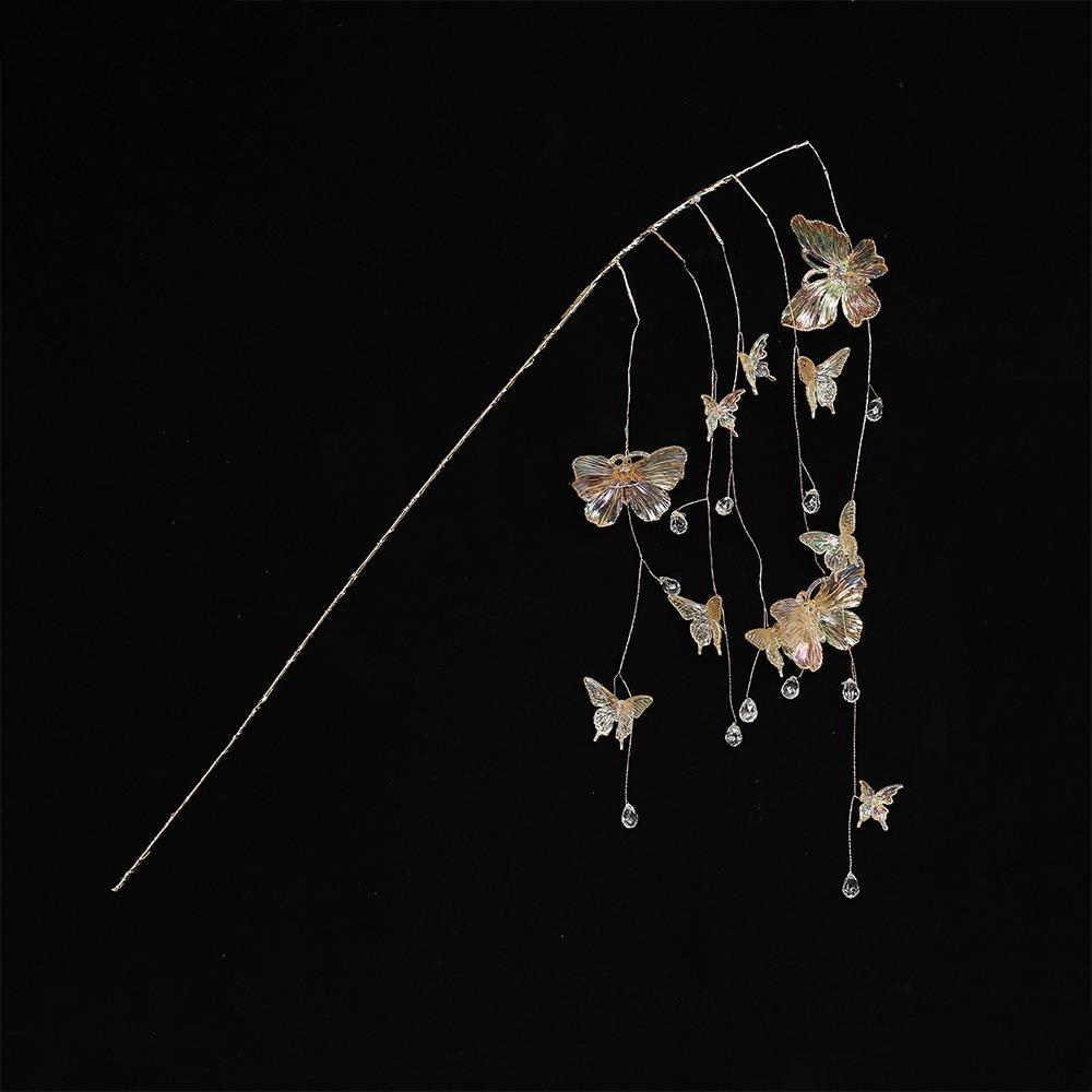 Glitter Finish Christmas Crystal Pick Branch Crystal Dangle with Butterfly Acrylic Christmas Decor Sprig Long Stem Sparkling