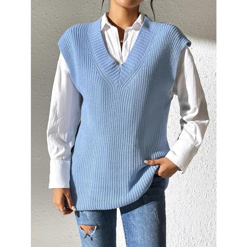 Chaleco de punto simple de cuello en V para mujer Otoño/Invierno