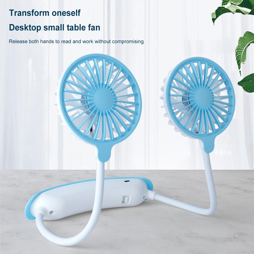 

Mini Portable Fan USB Rechargeable Cold Fan Mini Summer Sport Fan 3-Speed Hands Free Hanging Neck Dual Fan with 360° Rotation розовый