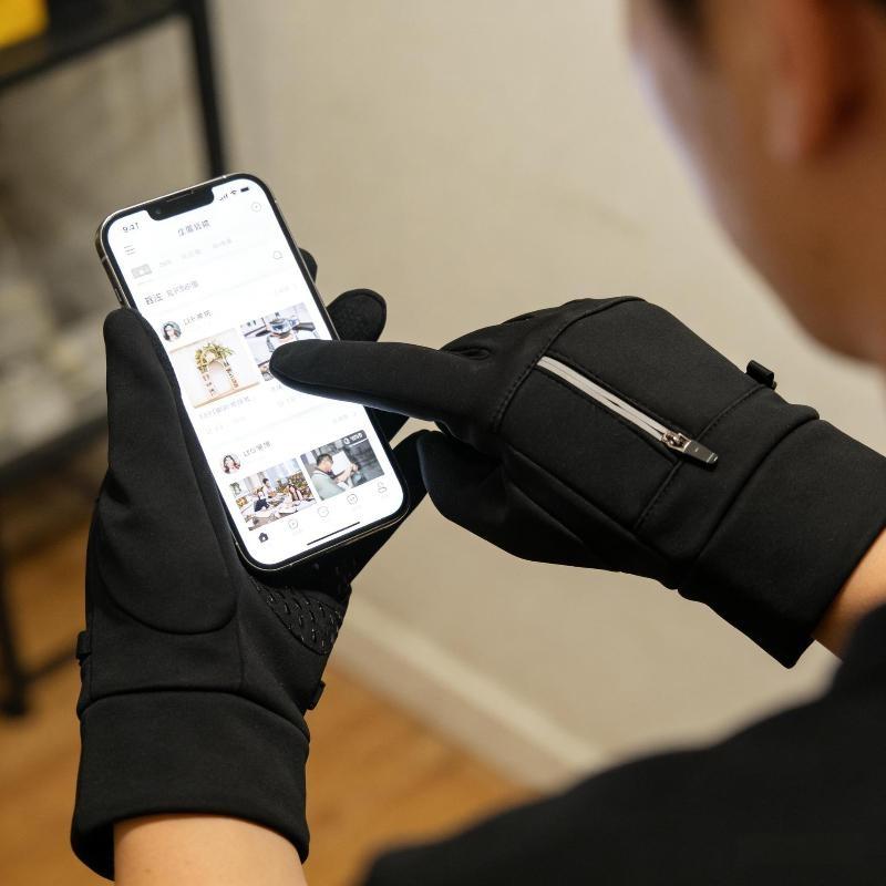 Vinterhandsker til cykling med touchscreen, termiske handsker til motorcykel, ski, udendørs, med lynlåslomme, vandafvisende, skridsikre, unisex, kørehandsker
