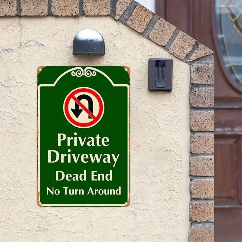Metal Wall Art Sign, End of Private Driveway 8x12 Inch, Farmhouse Garden Decor