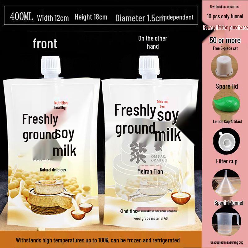 Soy Milk Stand-Up Spout Bag - Reusable, Transparent, Liquid-Safe, Large Diameter Packaging for Soups & Beverages
