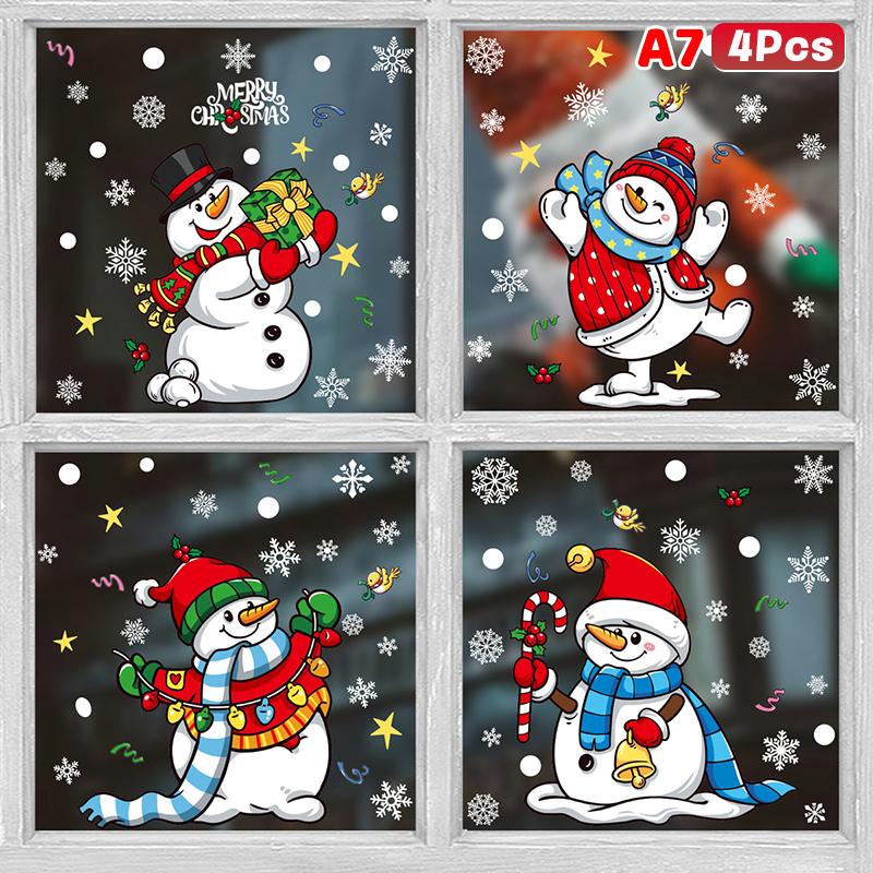 Weihnachtsfensteraufkleber Statische Aufkleber Schneemann Schneeflocke Wandaufkleber Kinderzimmer Wandtattoos Frohe Weihnachten Feiertagsparty
