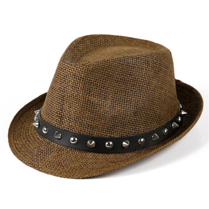Hat Women's Summer Fashion British Top Hat Breathable Sun Hat Rivet Jazz Hat Men's Trend Straw Top Hat