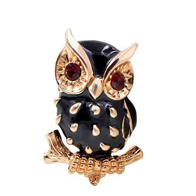 Black Enamel Owl Brooches For Women Red Eye Animal Pin Summer New Style Bird Fashion Jewelry High Quality