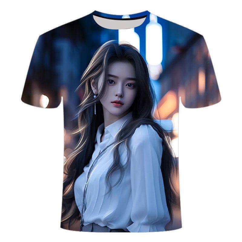 Summer Hot Selling 3D Printed T-Shirts with Beautiful Women Patterns - Trendy, Versatile, Casual Round Neck Short Sleeves XL