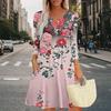 Women's Summer Dress Loose V Neck Three-quarter Sleeve Sundress With Pockets Dress
