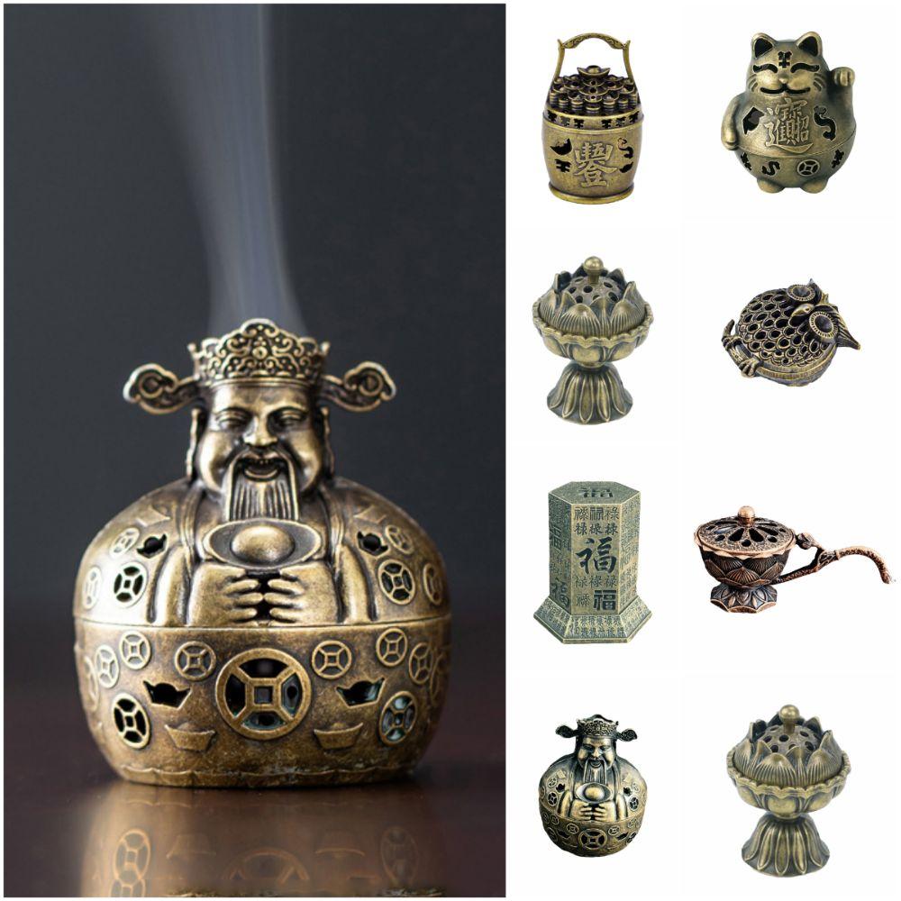 New Chinese Style Incense Burner Zinc Alloy Good Symbolism Incense Holder Lotus Lucky Cat God of Wealth Incense Burning