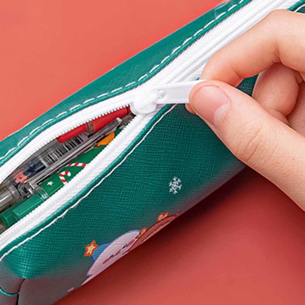 1 Piece Cute Cartoon Christmas Pencil Case Bag Key Chain Pu Large Capacity Coin Wallet Case Pouch Bag School Supplies Gift