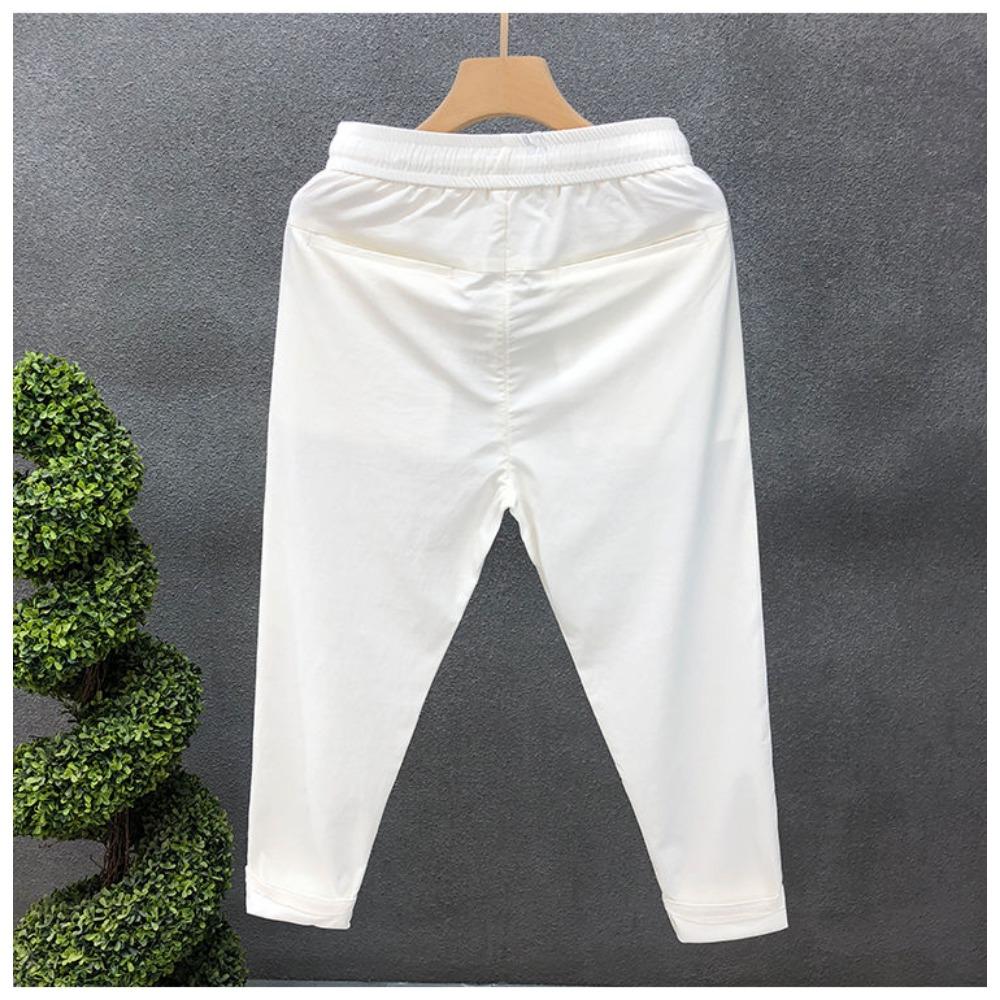 High End Men's Casual Pants for Spring and Autumn Popular Internet Celebrity and Handsome Cropped Pants for Men in Summer White