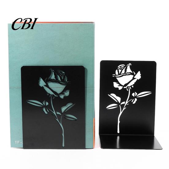 Cave Design Bookend 2PCS Metal Bookends, L-Shaped Reinforced Support Book Holder, with Non-Slip Non-slip Pads, Hollow Floral for Bookshelves
