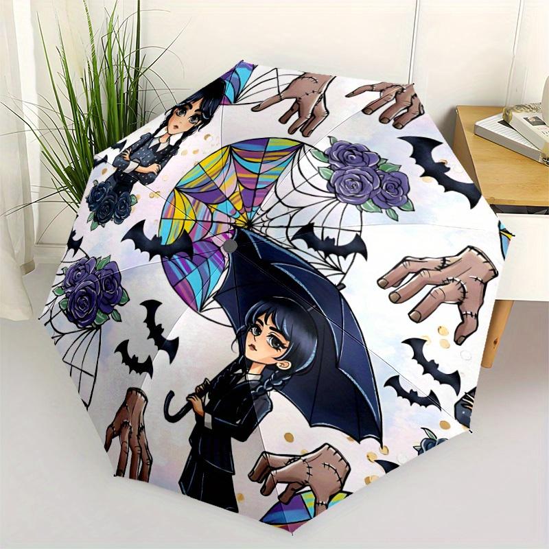 1pc Wednesday Automatic Umbrella 8-Bone Design Compact Gear for Outdoor Travel, Perfect Helloween Chrismas Gift for Friends or Family Y250829146