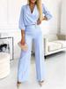 2025 Women's Solid Color V-neck Two-Button 2-Piece Pants Set
