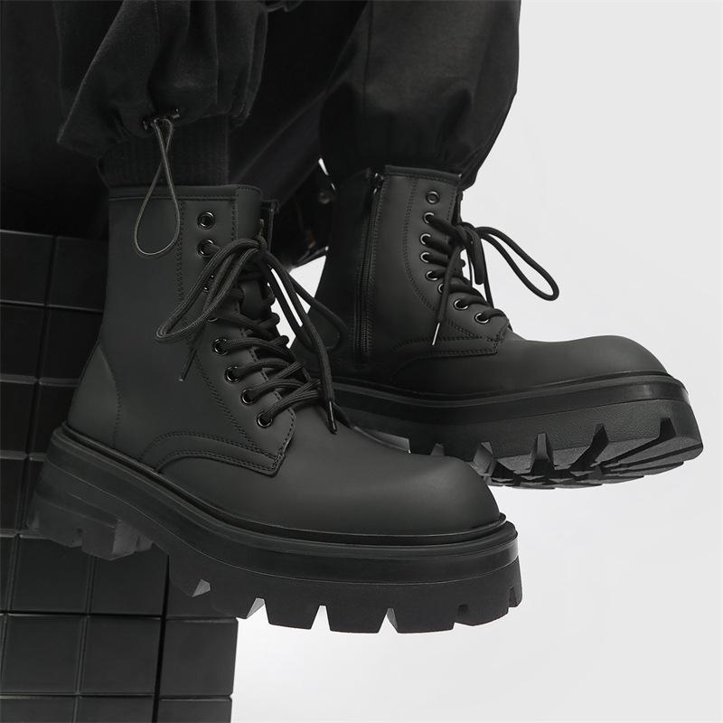 American carbon black high boots men's British platform Chelsea boots frosted leather locomotive Martin boots genuine leather cigarette boots