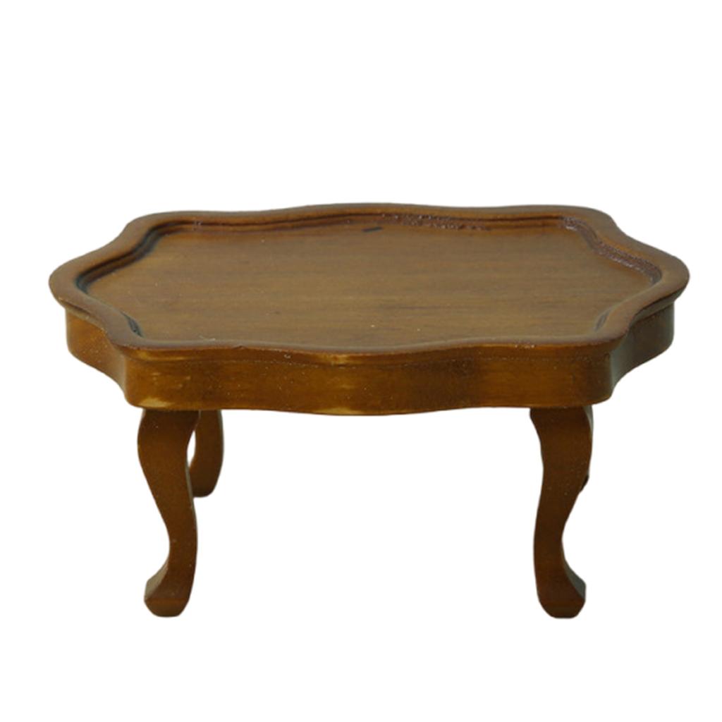 1/12 Miniature Vintage Coffee Table Wood Side Tea Table for Dollhouse Decoration and Displaying Small Food and Drinks