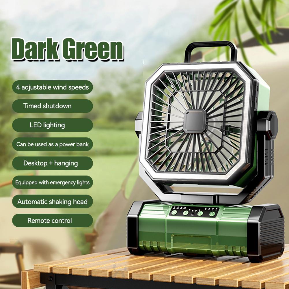 

5400/9000 мАч USB перезаряжаемый вентилятор для кемпинга портативные циркуляторы воздуха беспроводные вентиляторы вентилятор для палатки с крючком Dark Green 9000mah(Fan shaking w/RC)