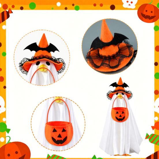 Yousheng Halloween Ghost Goose Costume, Wizard Hat, Ghost Cape, Pumpkin Candy Bag, Outdoor Yard Decoration for Goose Statue or Garden