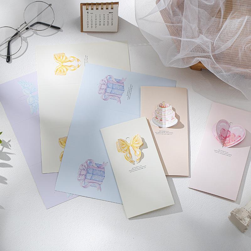 3D Bow Knot Pop Up Greeting Card Ins Style Hollow Birthday Valentine Day Gift Card For Flower Shop