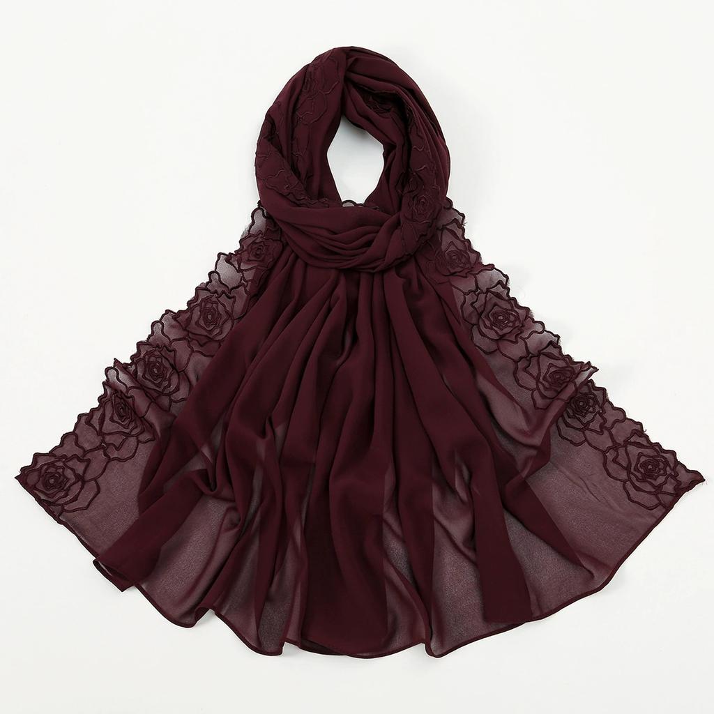 Malaysia Indonesian Embroidered Chiffon Headscarf Shawl Turban Head Wraps High-Quality Breathable Ladies' Scarf 75*180cm