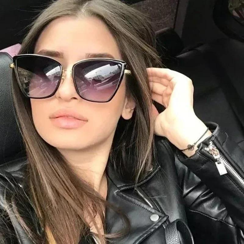 New Brand Designer Cateye Sunglasses Women Vintage Metal Glasses For Women Mirror Retro Lunette eil Femme UV400