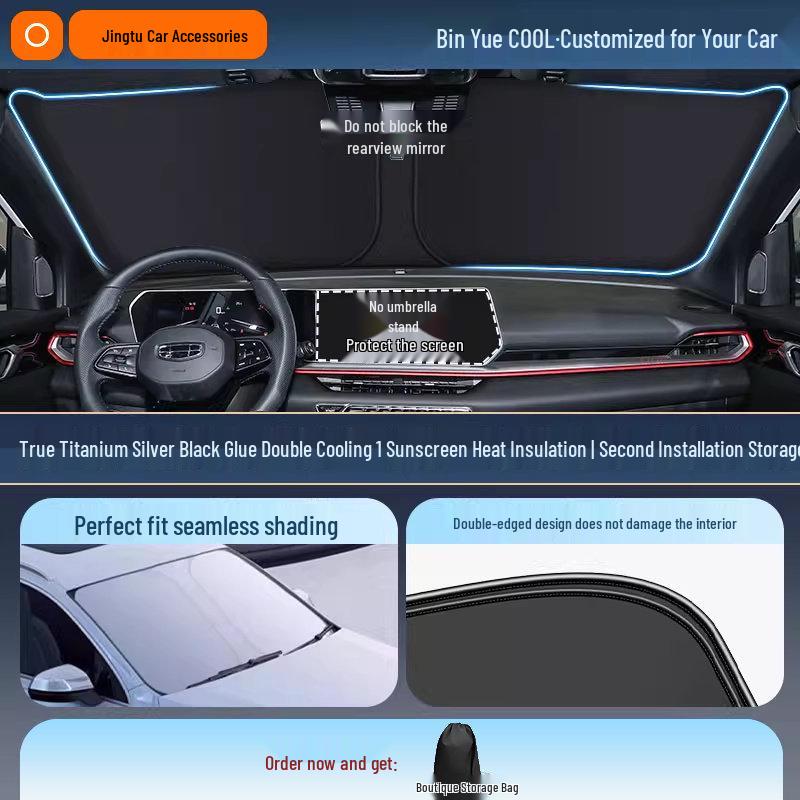 Geely Car Sunshade: Heat-Insulation Windshield Curtain for 25 Models, including Xingyue L, Xingyuan, Xingrui, Emgrand, Boyue L, and Panda MINI.