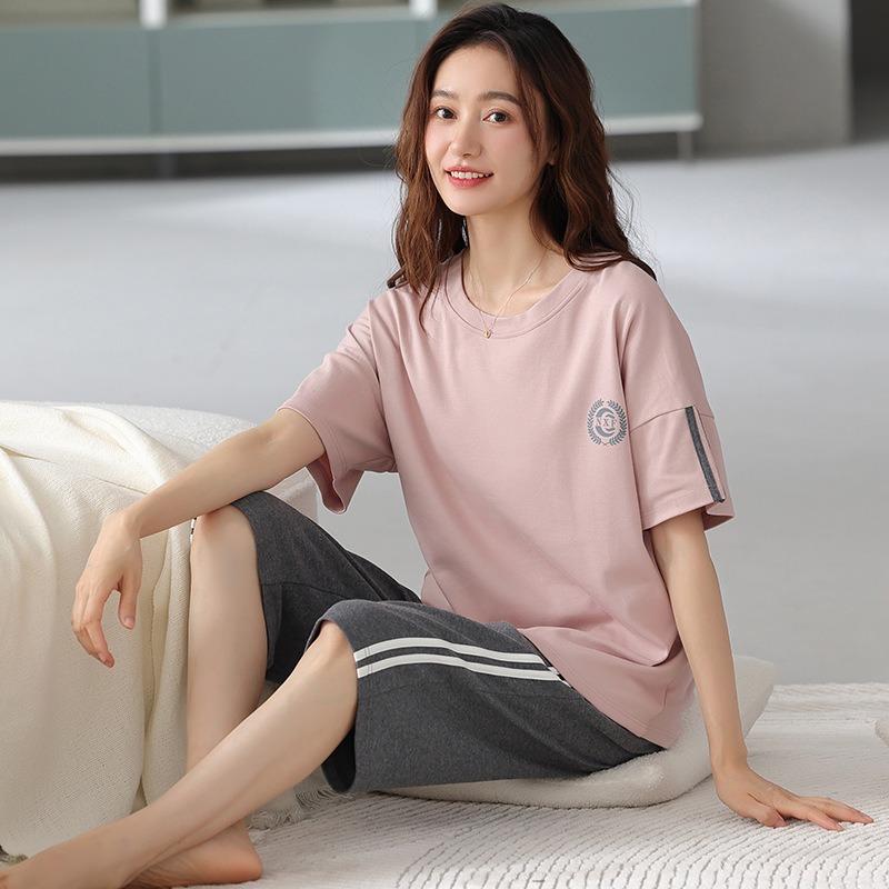 Bavlněné oblečení na spaní Společenské oblečení Pevná pyžama Dámské Topy a kalhoty Studentské noční prádlo Domácí oblečení Sada 2ks Pyžama