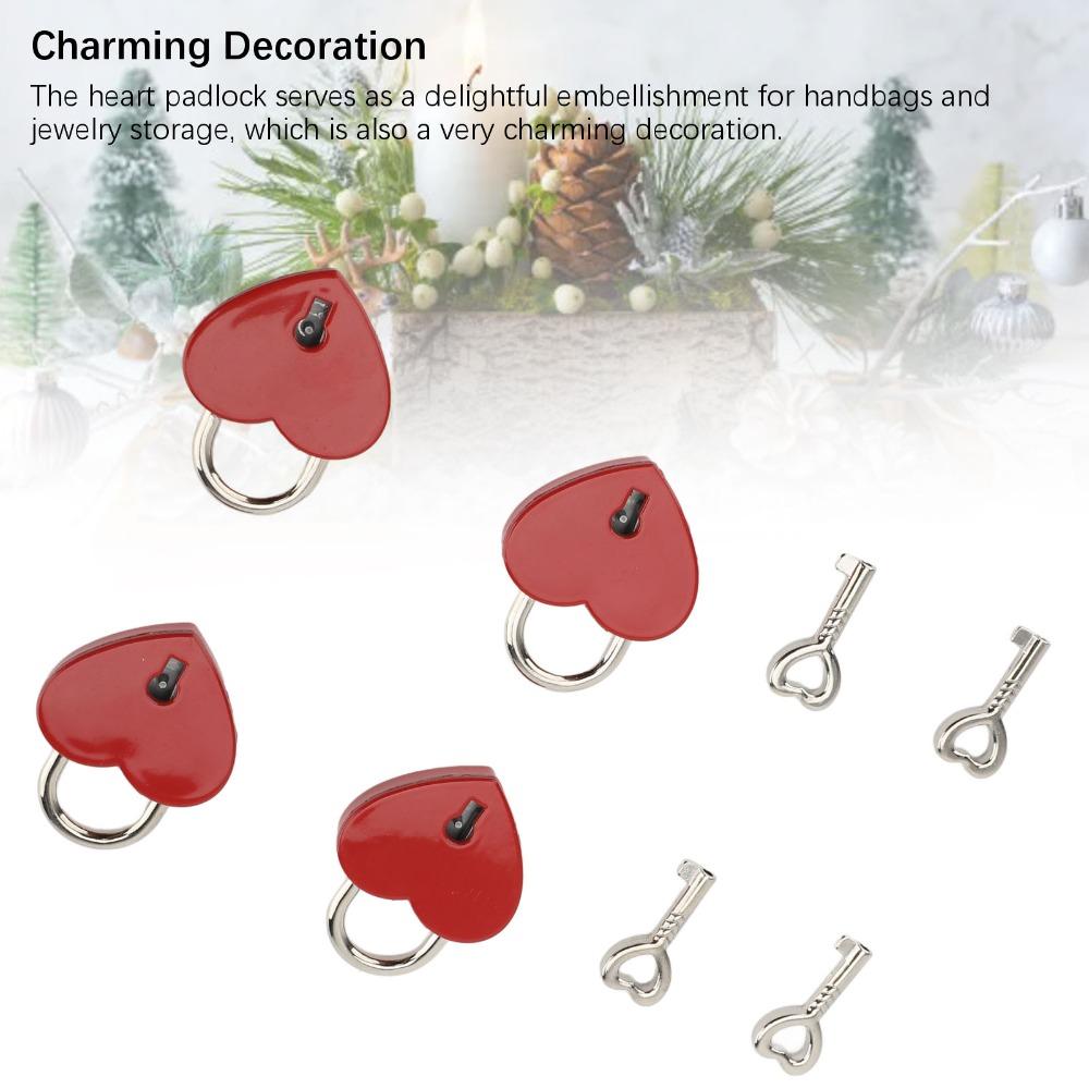 4sets Zinc Alloy Love Lock 38x30mm Mini Padlock Keyed Padlocks Heart Padlock For Wallets Handbags