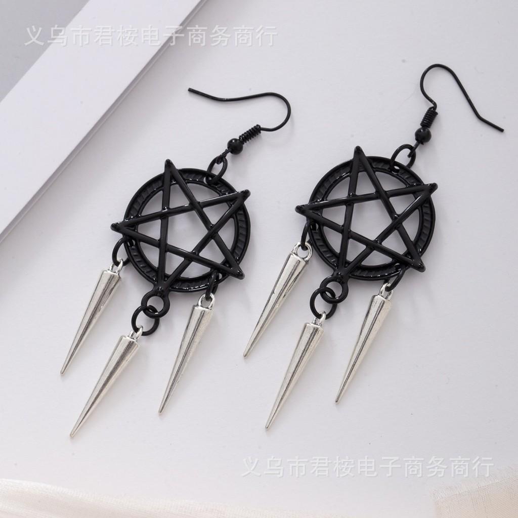 Black Five Pointed Star Drop Earrings With Electroplated Finish For Unisex Daily Wear