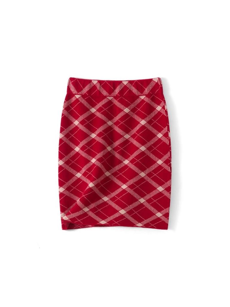Women's Elegant High Waist Wool Plaid A-line Skirt - Autumn/Winter Slim Fit