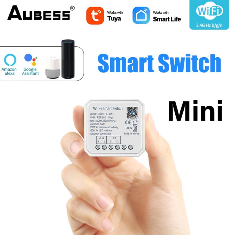 

AUBESS Tuya WiFi Mini Smart DIY Light Switch Module 1/2 Gang Smart Life Tuya Remote Control работает с Alexa Google Home