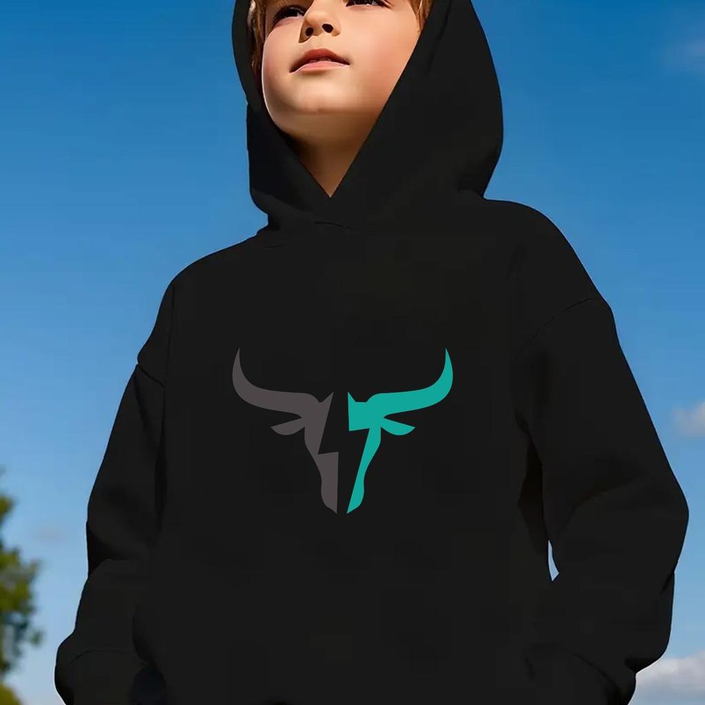Boys' hooded sweatshirt fashion hoodie, back to school season fashion casual sports printed hoodie, spring and autumn boys' sportswear