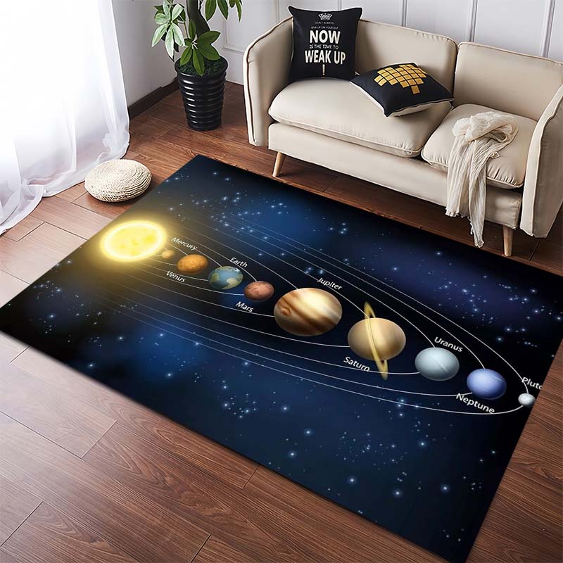 Solar System & Galaxy Educational Area Rug, Non-Slip Floor Mat for Kids Room