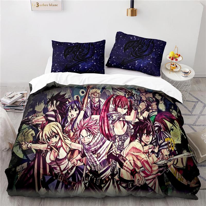 Popularne Anime Fairy Tail Zestaw Pościeli z Nadrukiem 3D Lucy Gray Fullbuster Etherious Nadrukowany Zestaw Poszwy na Kołdrę z Poszewką na Poduszkę