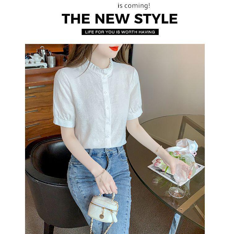 Summer 2024 Women's Pure Cotton Age-Defying Jacquard Shirt - Fashionable, Versatile, and Elegant