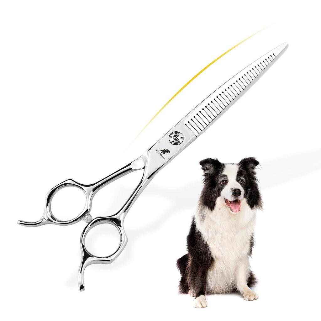 7.5" Curved Magic Tooth Grooming Shears for Professional Pet Trimming & Thinning