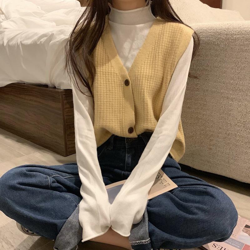 

Женский вязаный жилет Осень/Зима Свободный Без рукавов V-образный вырез Вязаный жилет Верхняя одежда для женщин 3XL жёлтый