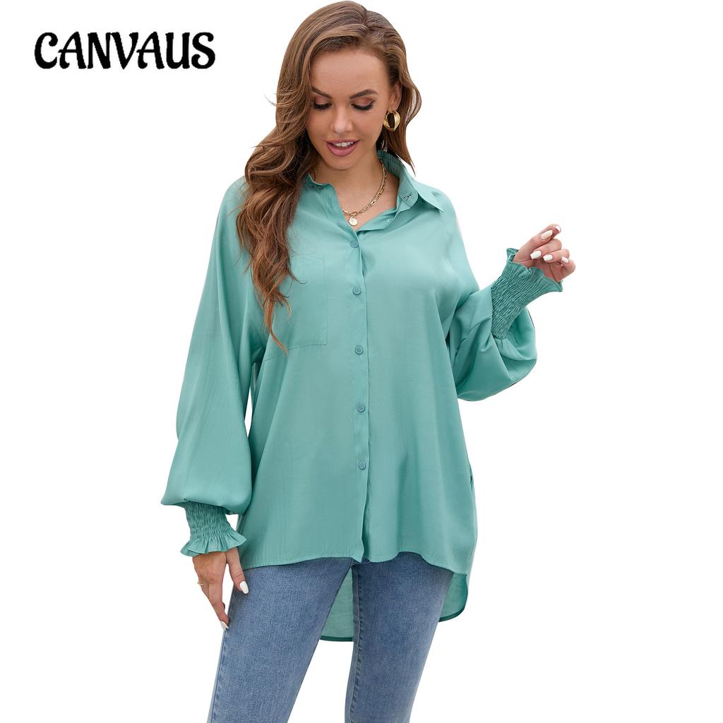 Spring and Autumn Women's Shirt Insert Sleeve Tencel Top Soft Solid Color Loose Plus Size Blouse
